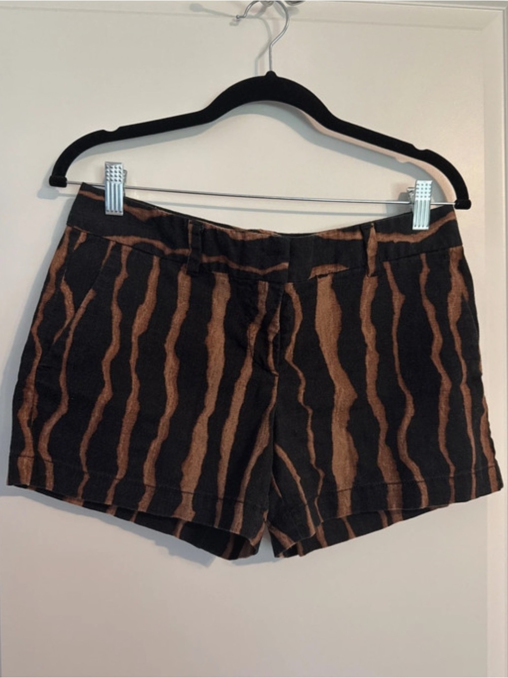 LOFT Black and Brown Tiger-Stripe Jean Shorts